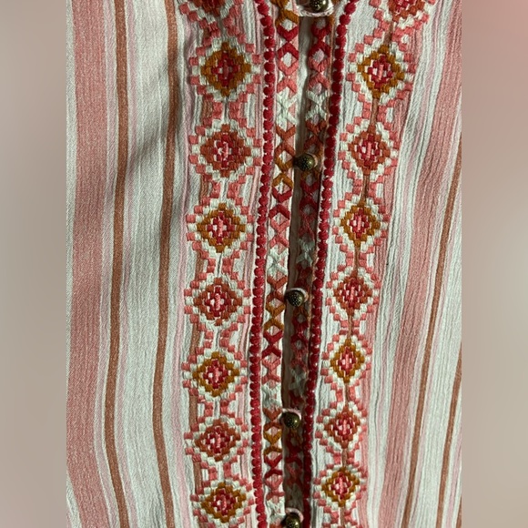 Mason & Belle Size 3x Blouse Embroidered Bohemian Striped Pink Button Down Cream - Picture 7 of 7